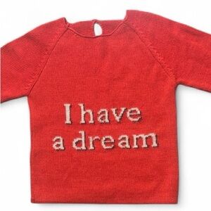 🌙 Oeuf Knit “I Have a Dream” Crewneck Sweater – Unisex Kids 7/8 – Baby Alpaca B